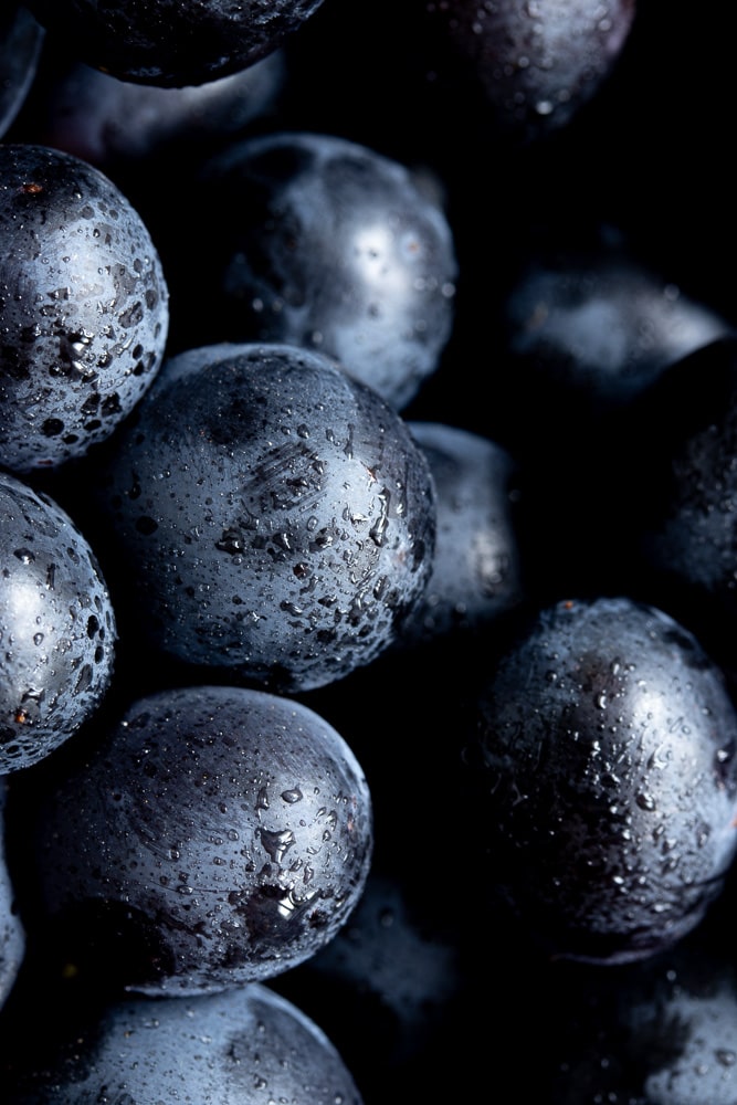 Macro shot blue berries with water