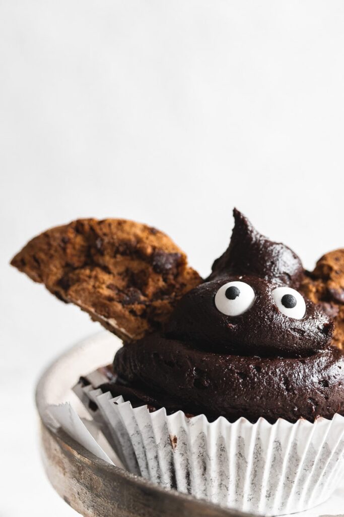 Bat chocolate cupcake with chocolate buttercream on top